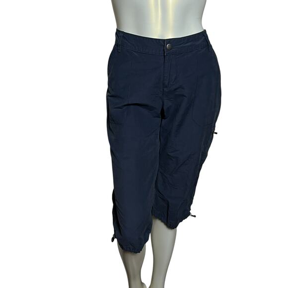 Columbia Sportswear Navy Cropped Cargo Pants Drawstring Hem Plus Size 12W/18L - Picture 1 of 9